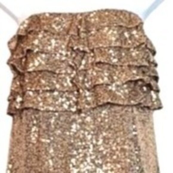 Free People Rose Gold Frida Ruffle Strapless Sequin Mini Dress Size 12 - Picture 3 of 10